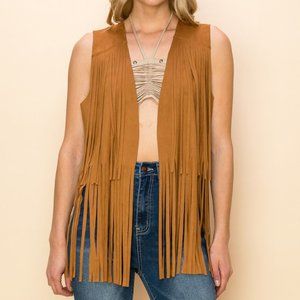 new VOCAL faux suede fringe western boho camel WOODSTOCK HIPPIE VEST (3-colors)